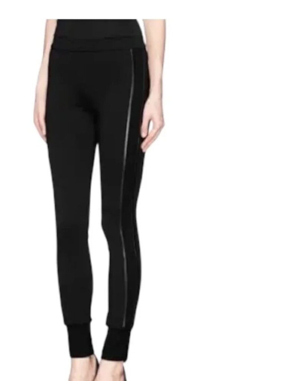 Vince Black Leather Trim Pull On Stretch Jogger Pants Size M